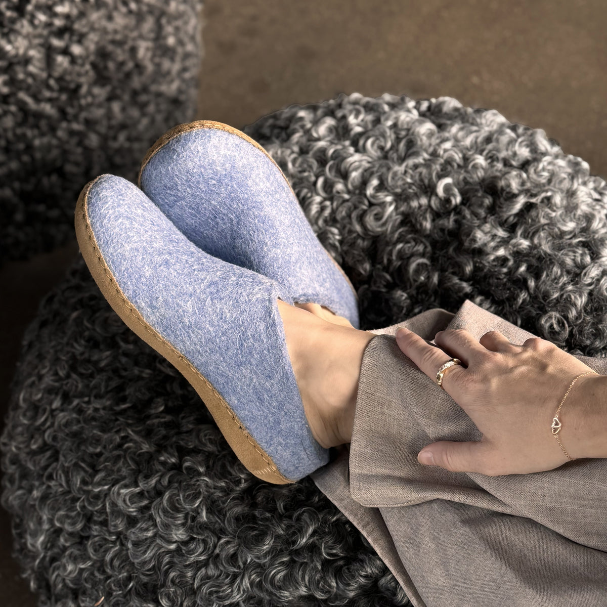 glerups Tøffel med skindsål Tøfler med skindsål 17 Sky