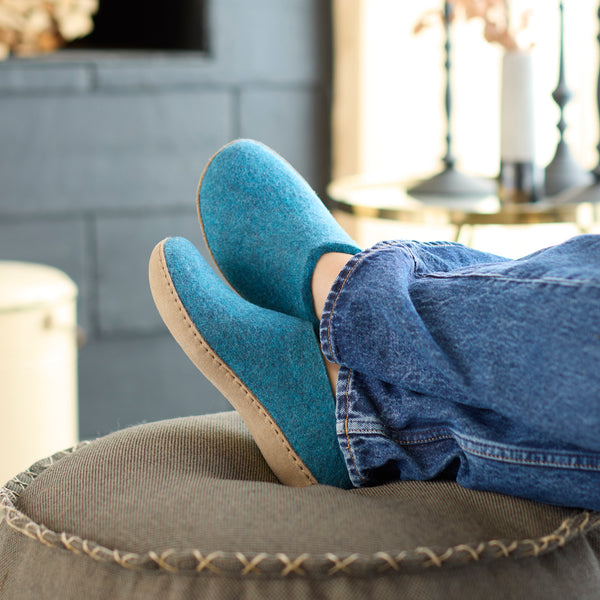 glerups Tøffel med skindsål Tøfler med skindsål Petrol